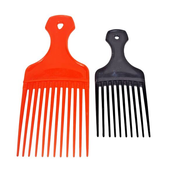 Vintage Hair Picks Lift Comb Plastic Made In USA Red Black 2 Pack 7 in - Picture 1 of 4